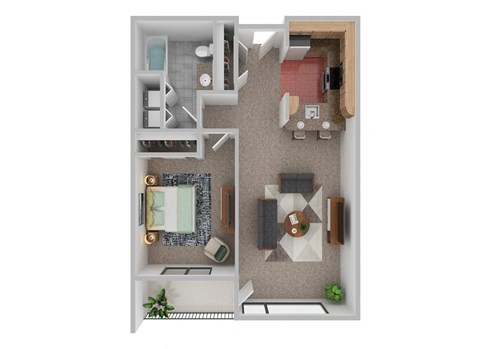 Floor plan for 1 bed, 1 bath, 603 sqft